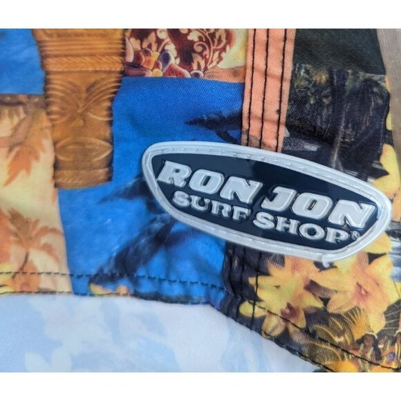 Ron Jon Surf Shop Mens Swim Board Shorts Hawaiian Collage Yellow Size 31 - Picture 6 of 7